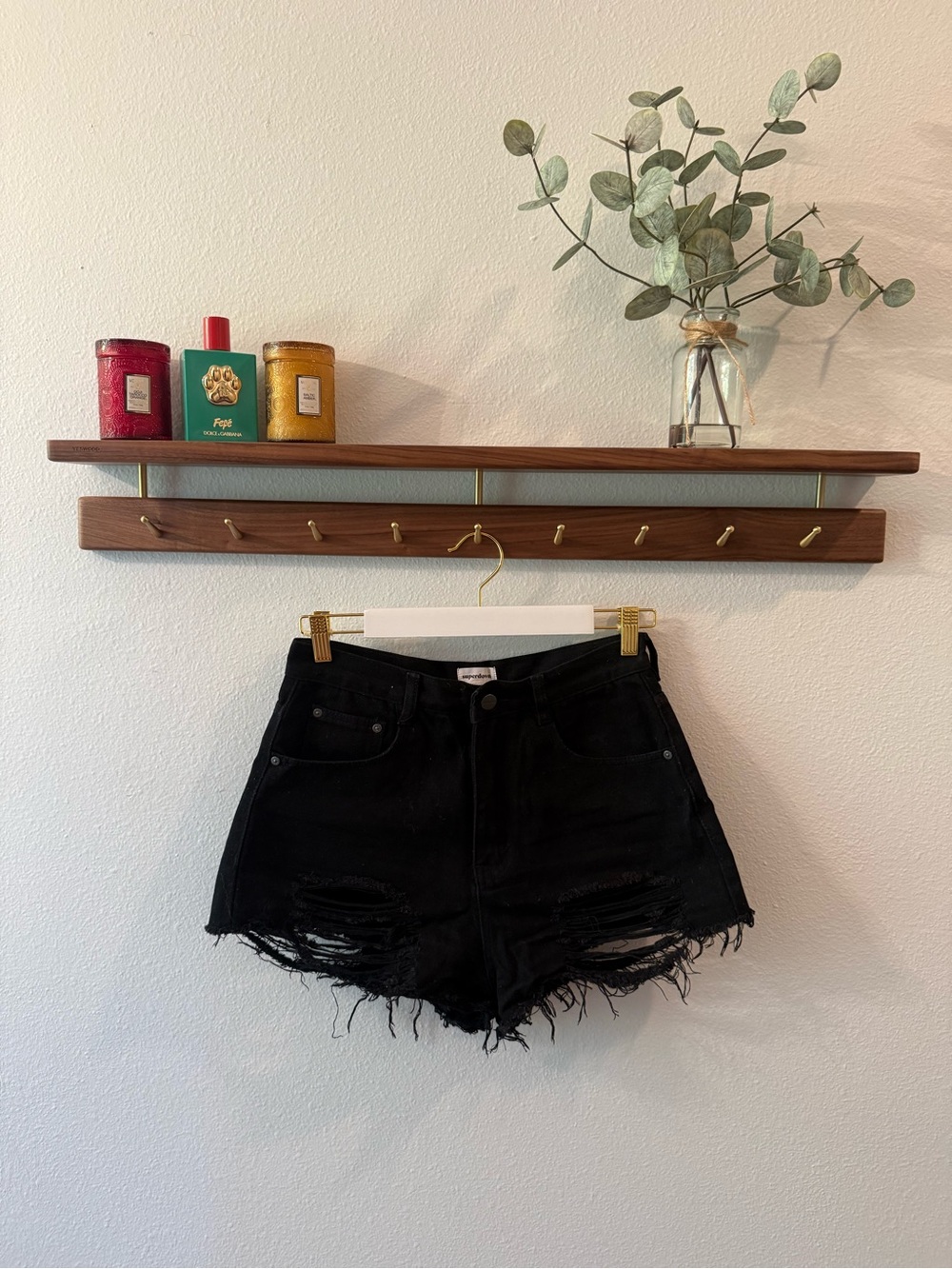 superdown Black High-Rise Distressed Denim Shorts
